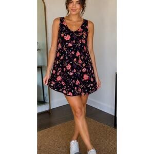 Old Navy Floral Tank Dress Womens Large Black Pink Sleeveless Shift Boho Casual